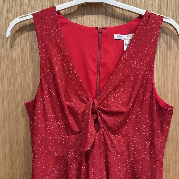 Red PolkaDot keyhole front bow tie flare dress - Picture 3 of 10